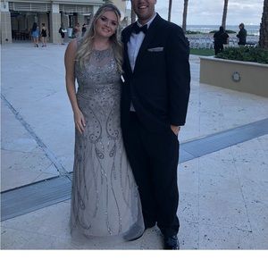 Size 12 grey Adriana Papell beaded gown worn 1x still in stores